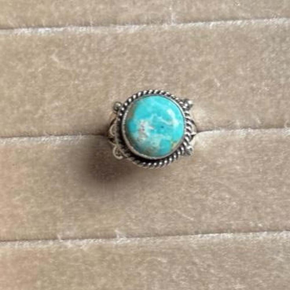 Navajo Handmade Sonoran Gold Turquoise Sterling Silver Ring Size 7